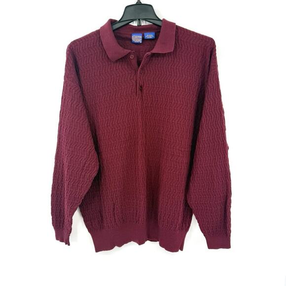 1990's Vintage Pendleton Burgundy Cotton Knit Sweater Pullover Mens XL Collared - Picture 2 of 7